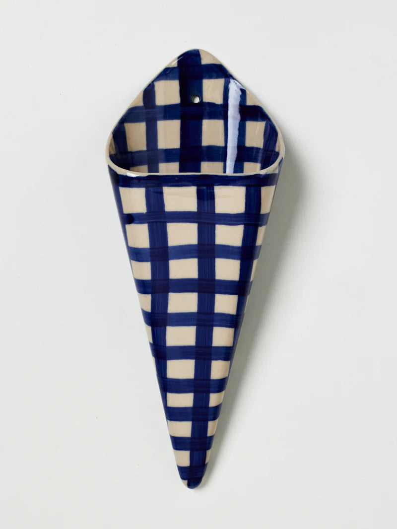 Folly Wall Vase Blue Check