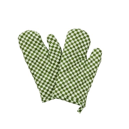 Oven Mitt Pair - Tiny Checkers Leaf