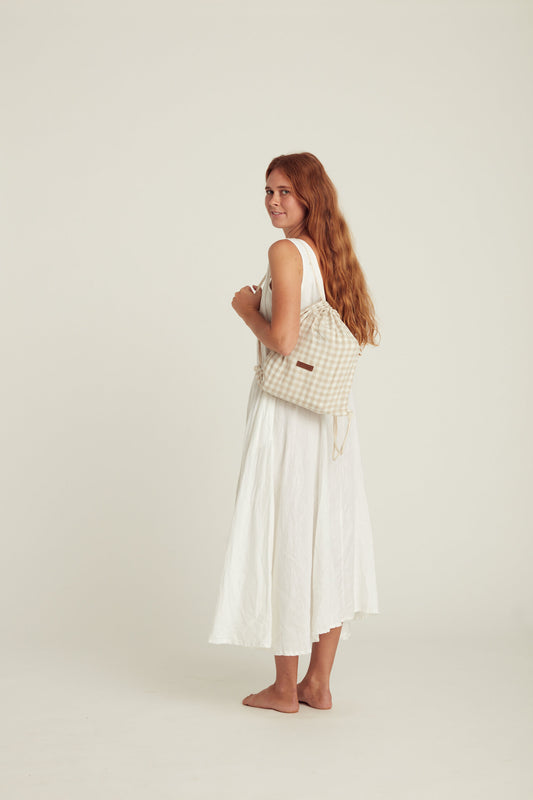 Linen Picnic Rug - Almond Gingham