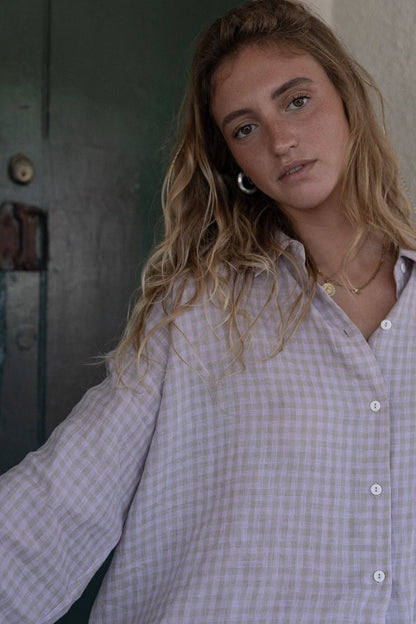 Linen Shirt ~ Lilac Check