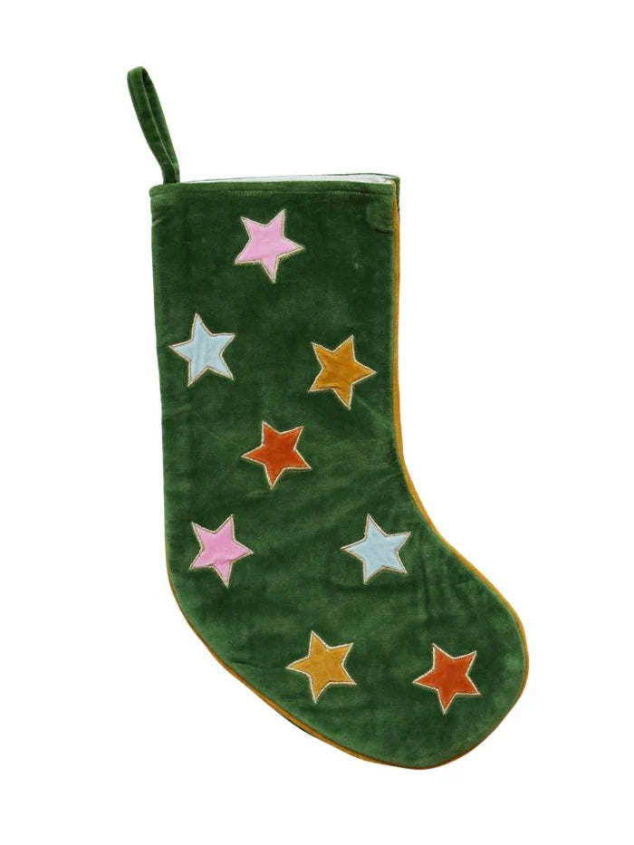 Velvet Star Stocking ~ Green