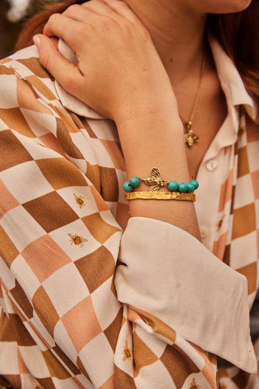 Bee Charm Bracelet Gold Turquoise