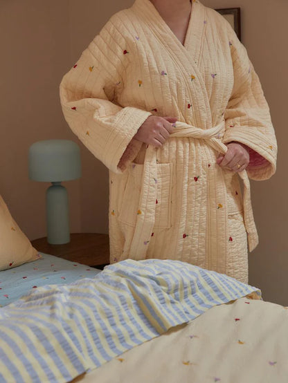 Forget Me Not Embroidered Quilted Robe
