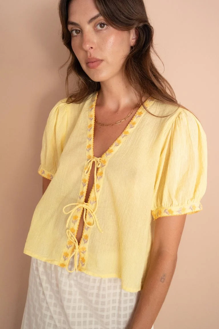 Gabby Tie Blouse Lemon