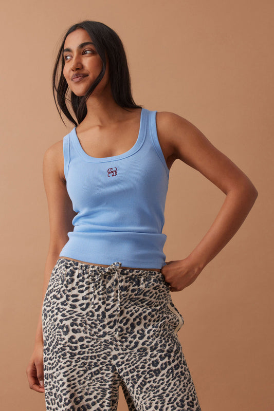 Zoe Contour Rib Logo Tank ~ Blue