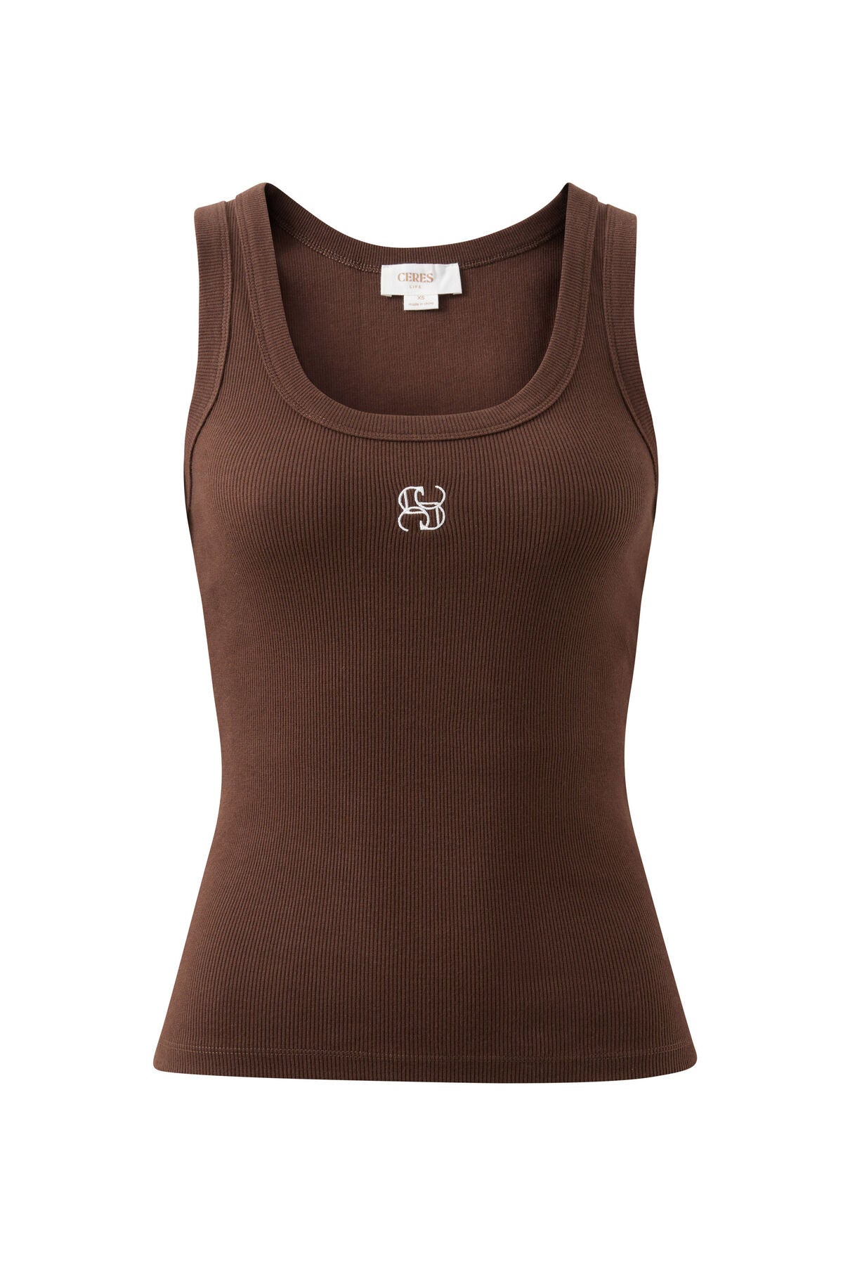 Zoe Contour Rib Logo Tank ~ Chocolate