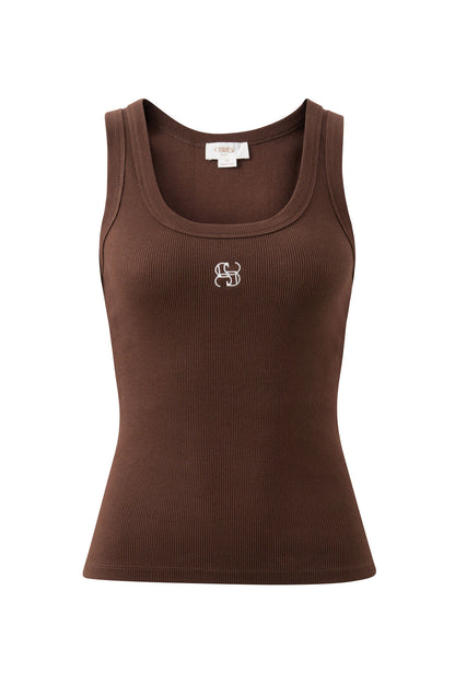 Zoe Contour Rib Logo Tank ~ Chocolate