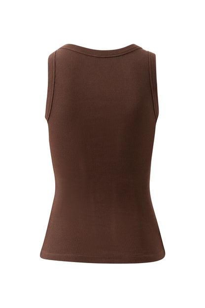 Zoe Contour Rib Logo Tank ~ Chocolate