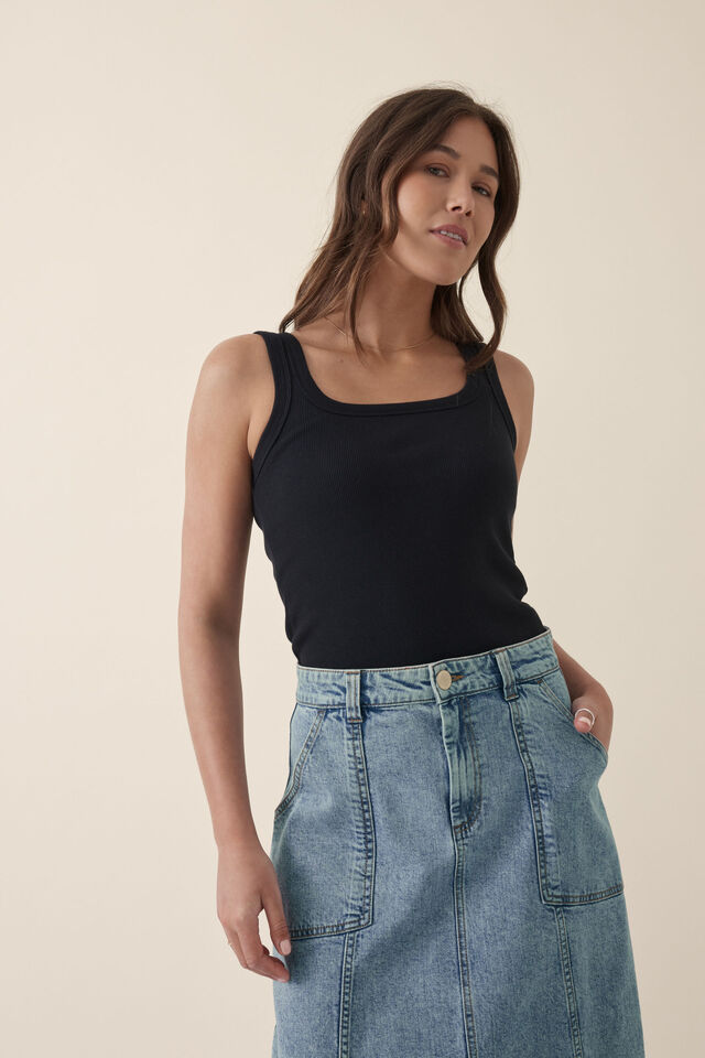 Sl Rib Contour Tank Contour Rib Square Neck Tank Black – Wander + Laze