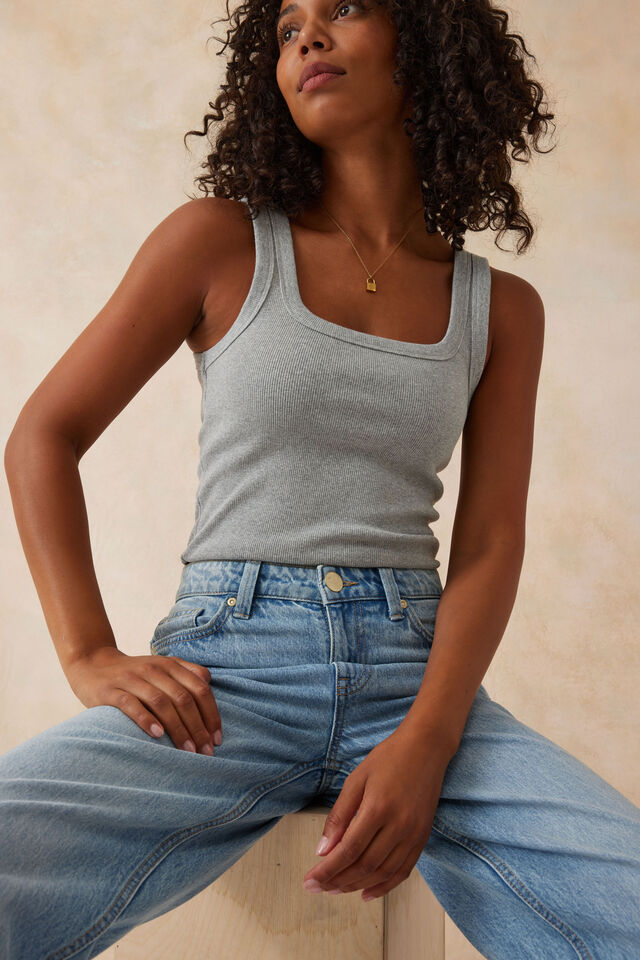 Contour Rib Square Neck Tank Grey Marle – Wander + Laze