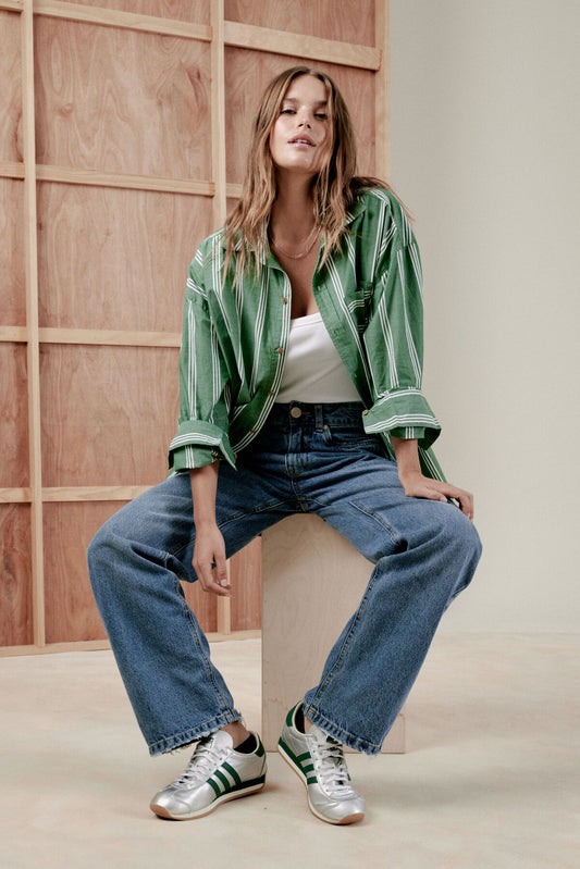 Oversized Poplin Shirt Green and White