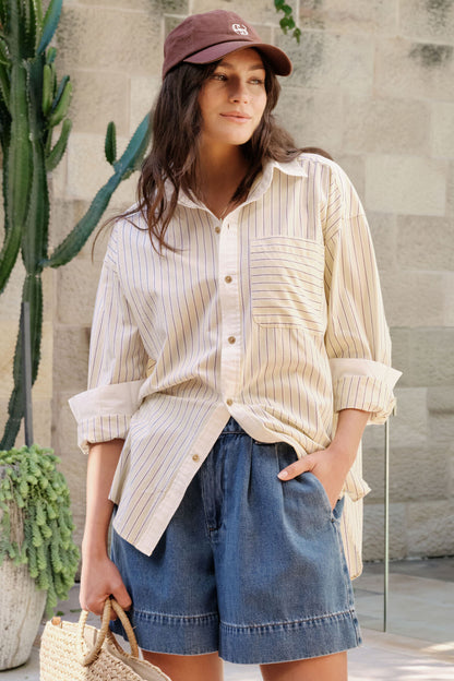 Peta Oversized Shirt Sunny Yellow Stripe White Collar