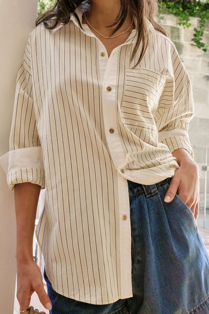Peta Oversized Shirt Sunny Yellow Stripe White Collar