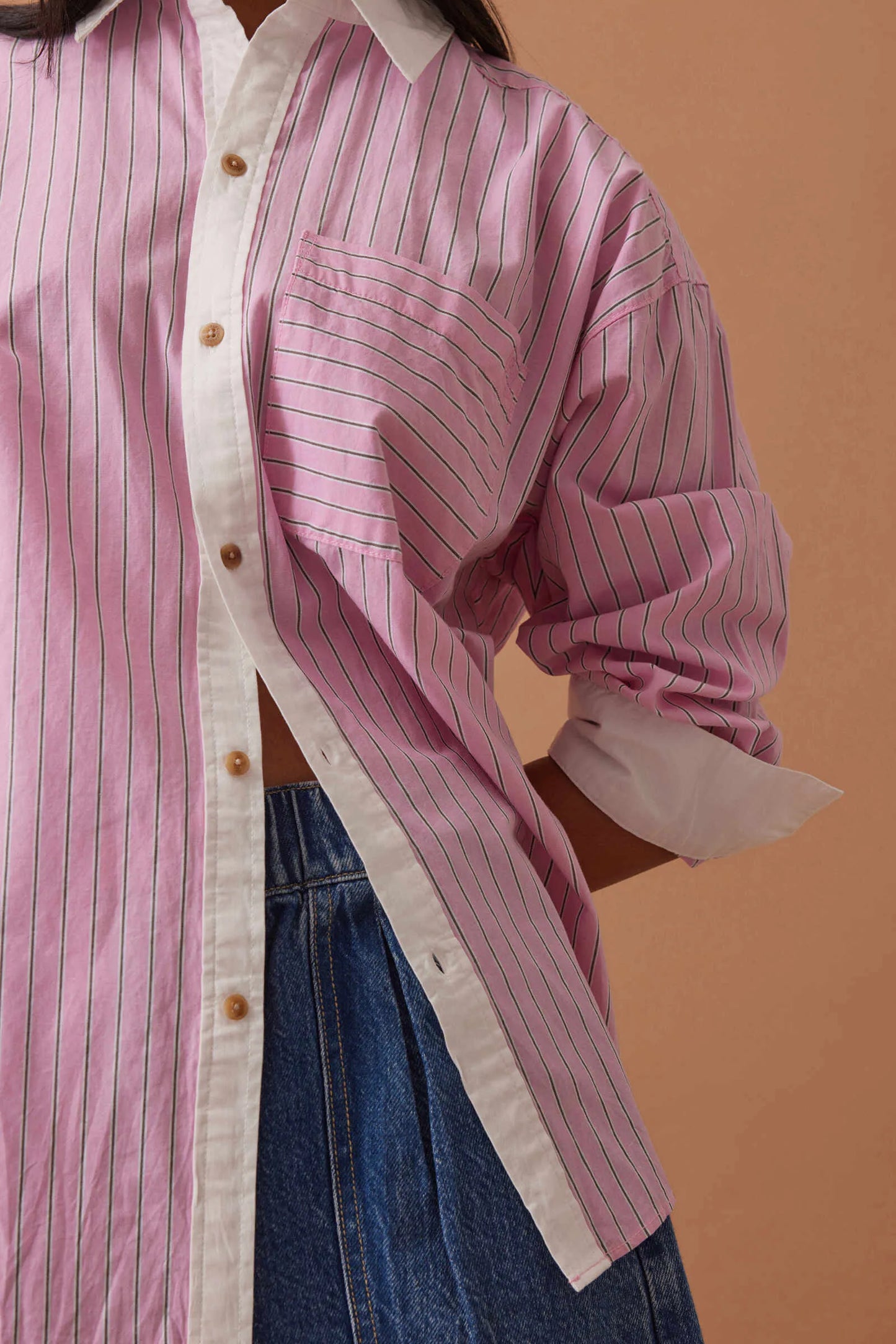 Peta Oversized Shirt Hibiscus Pink Triple Stripe