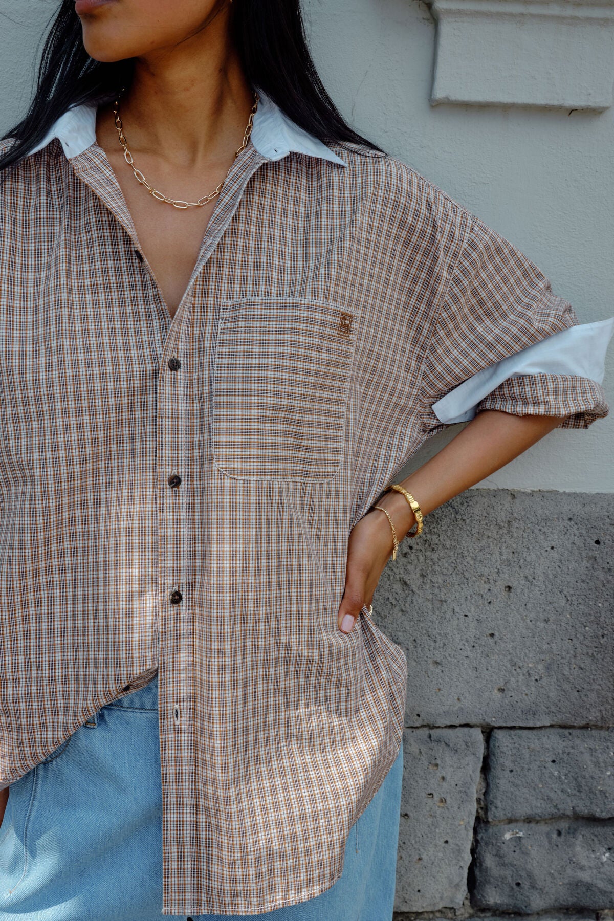 Peta Oversized Shirt ~ Toffee Check