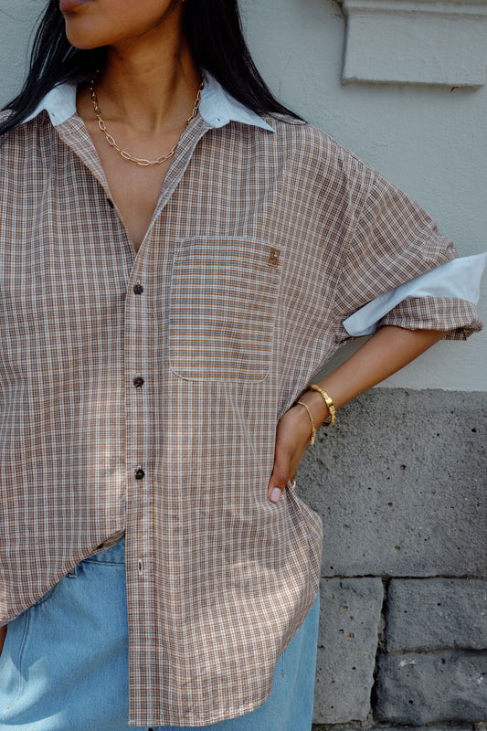Peta Oversized Shirt ~ Toffee Check