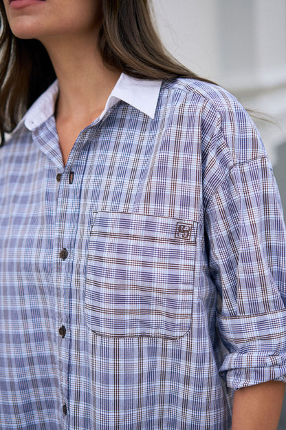 Peta Oversized Shirt ~ Blue Chocolate Check
