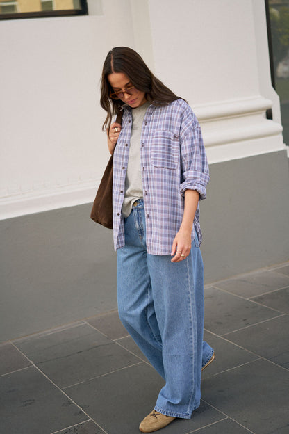 Peta Oversized Shirt ~ Blue Chocolate Check