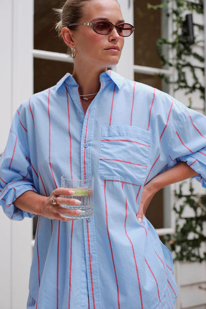 Peta Oversized Shirt Fresh Blue Red Stripe