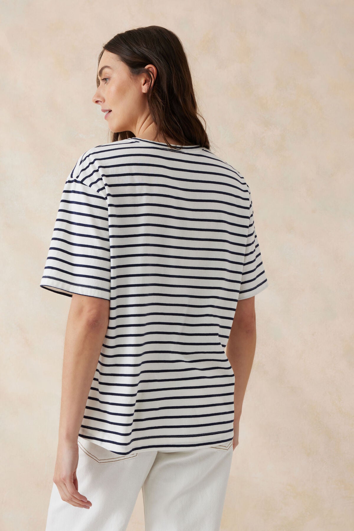 Slouchy Split Hem Tee Vanilla Navy Stripe