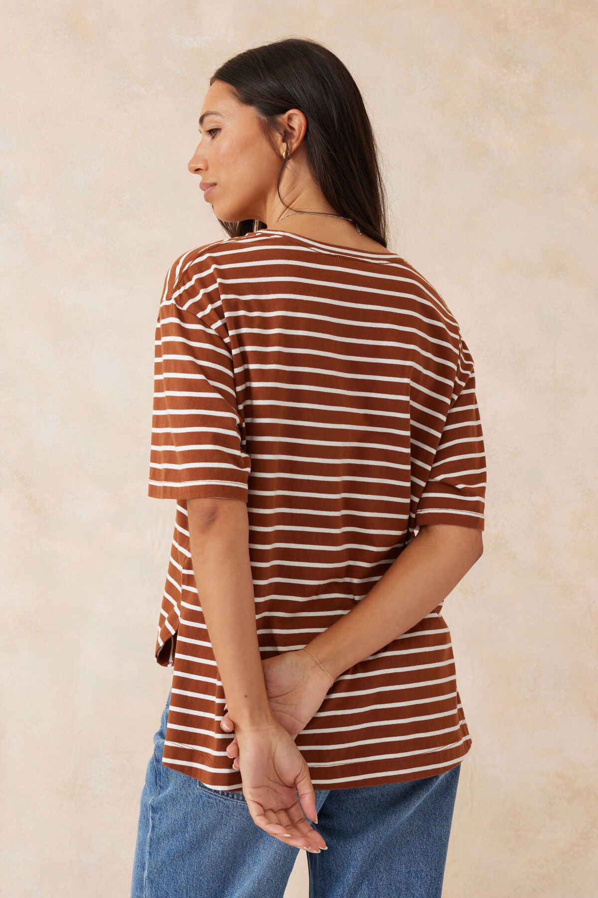 Slouchy Split Hem Tee Tobacco Vanilla Stripe