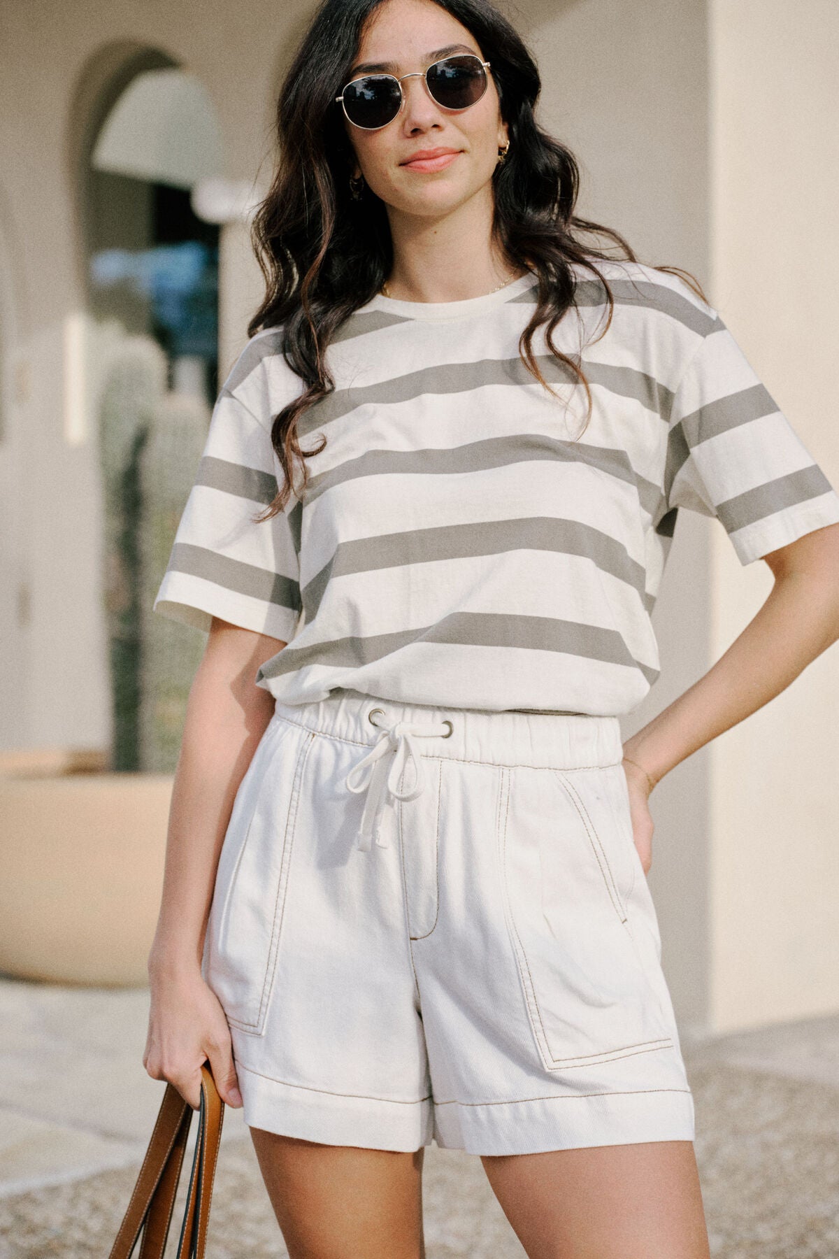 Slouchy Split Hem Tee Moss Stripe