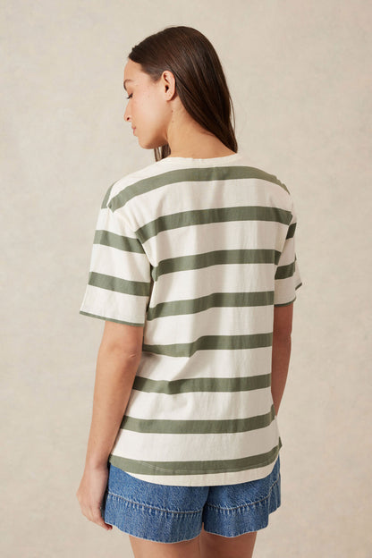 Slouchy Split Hem Tee Moss Stripe