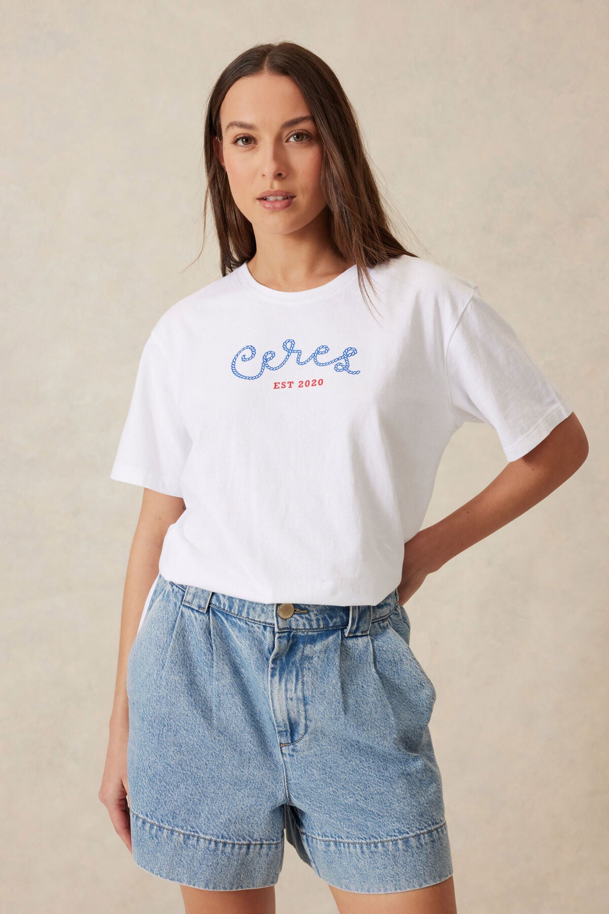 Slouchy Split Hem Tee White / Rope