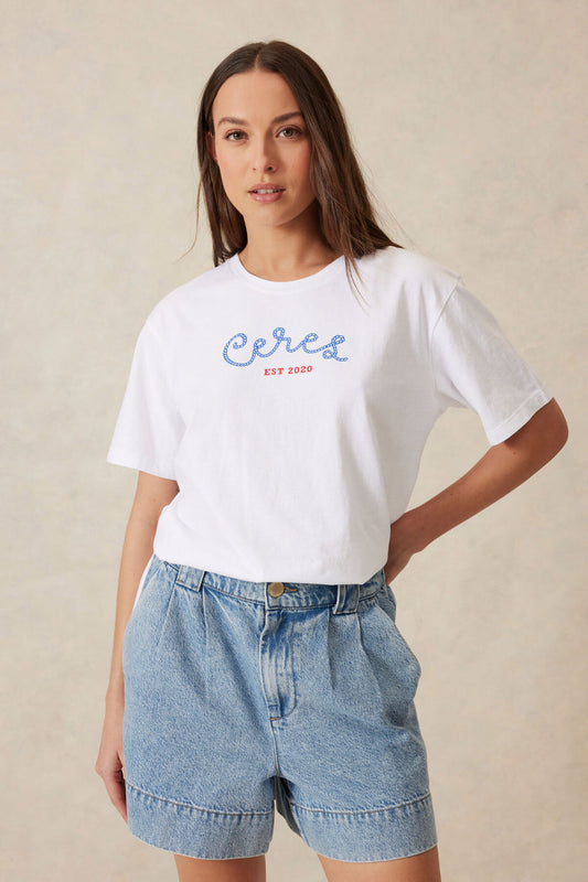 Slouchy Split Hem Tee White / Rope