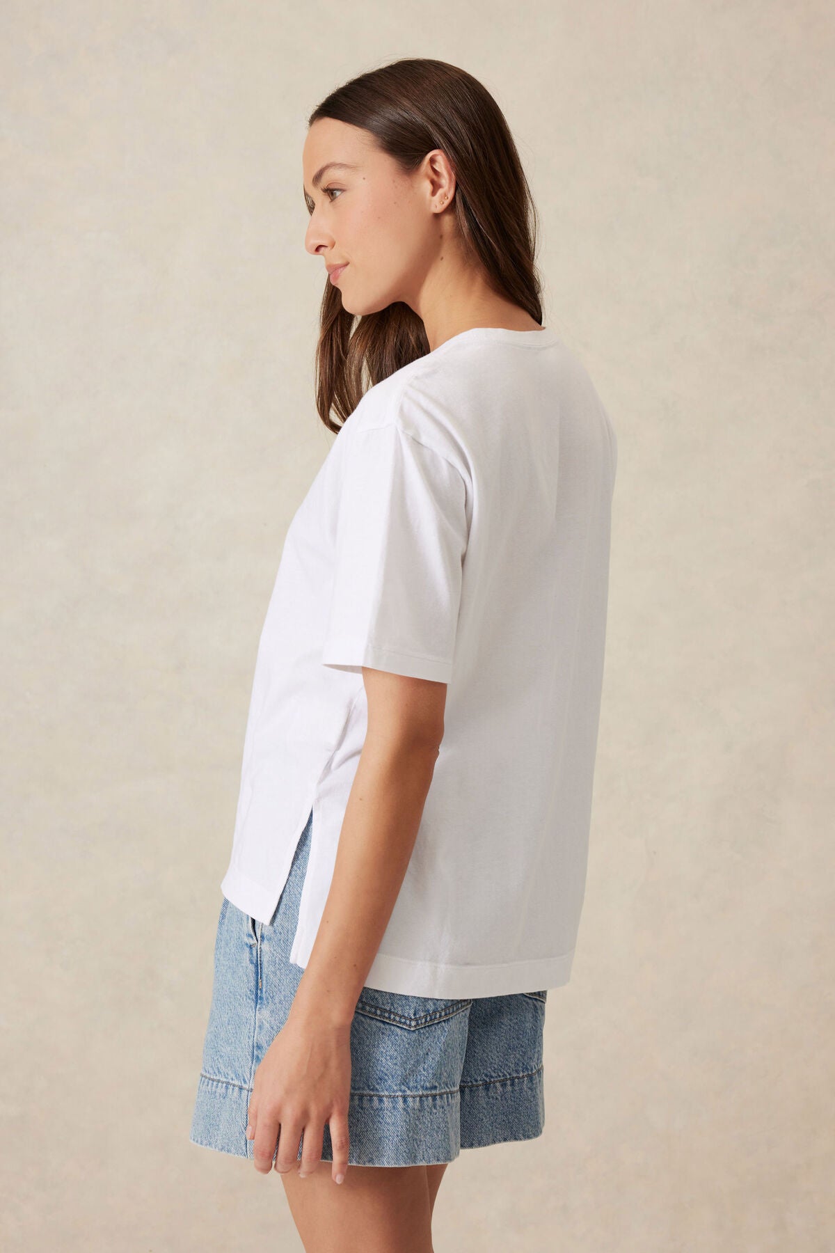 Slouchy Split Hem Tee White / Rope