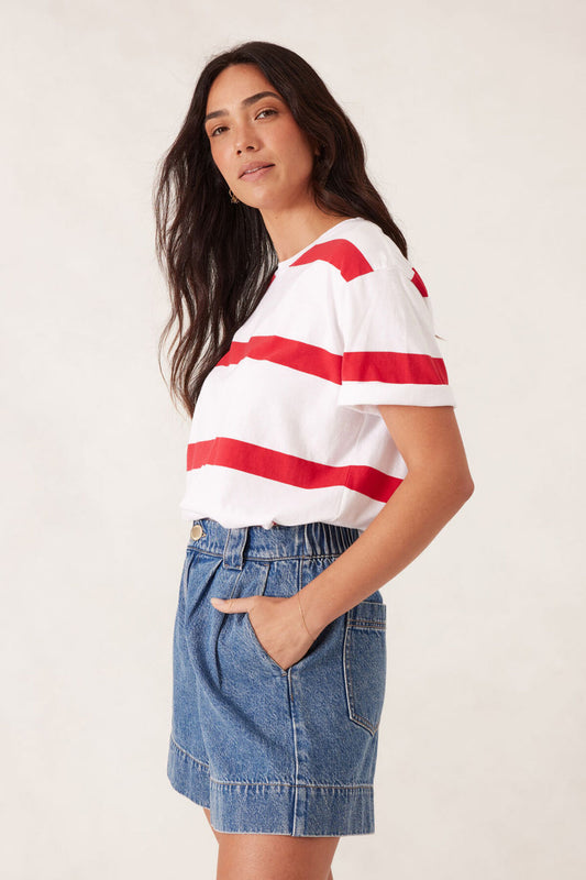 Slouchy Split Hem Tee Heritage Red Stripe