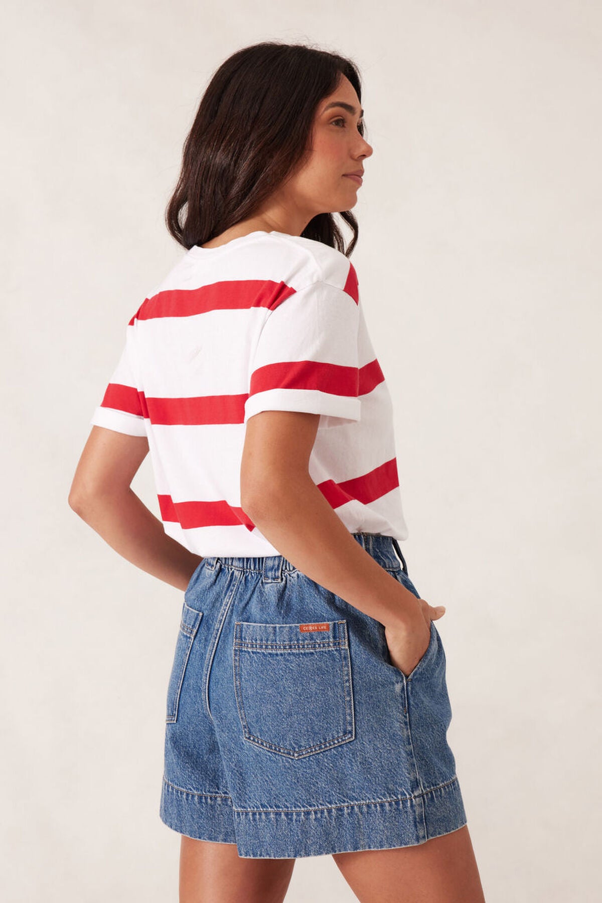 Slouchy Split Hem Tee Heritage Red Stripe