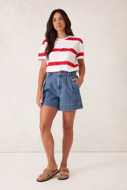 Slouchy Split Hem Tee Heritage Red Stripe