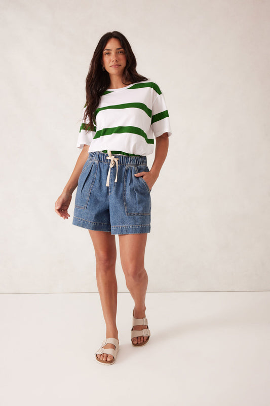 Stevie Slouchy Split Hem Tee Winter Green Stripe