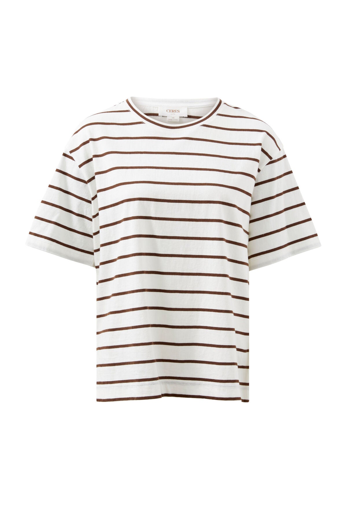 Stevie Slouchy Split Hem Tee Choc Stripe
