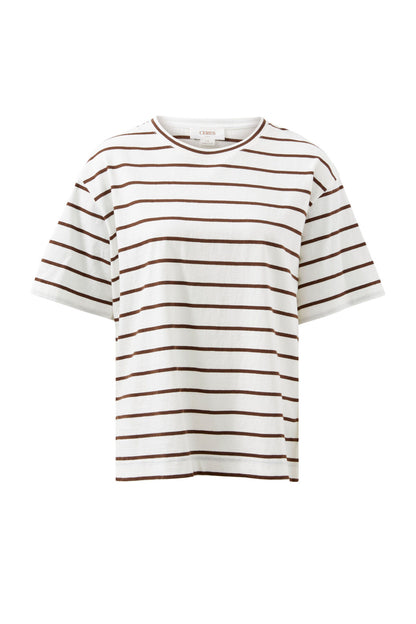 Stevie Slouchy Split Hem Tee Choc Stripe