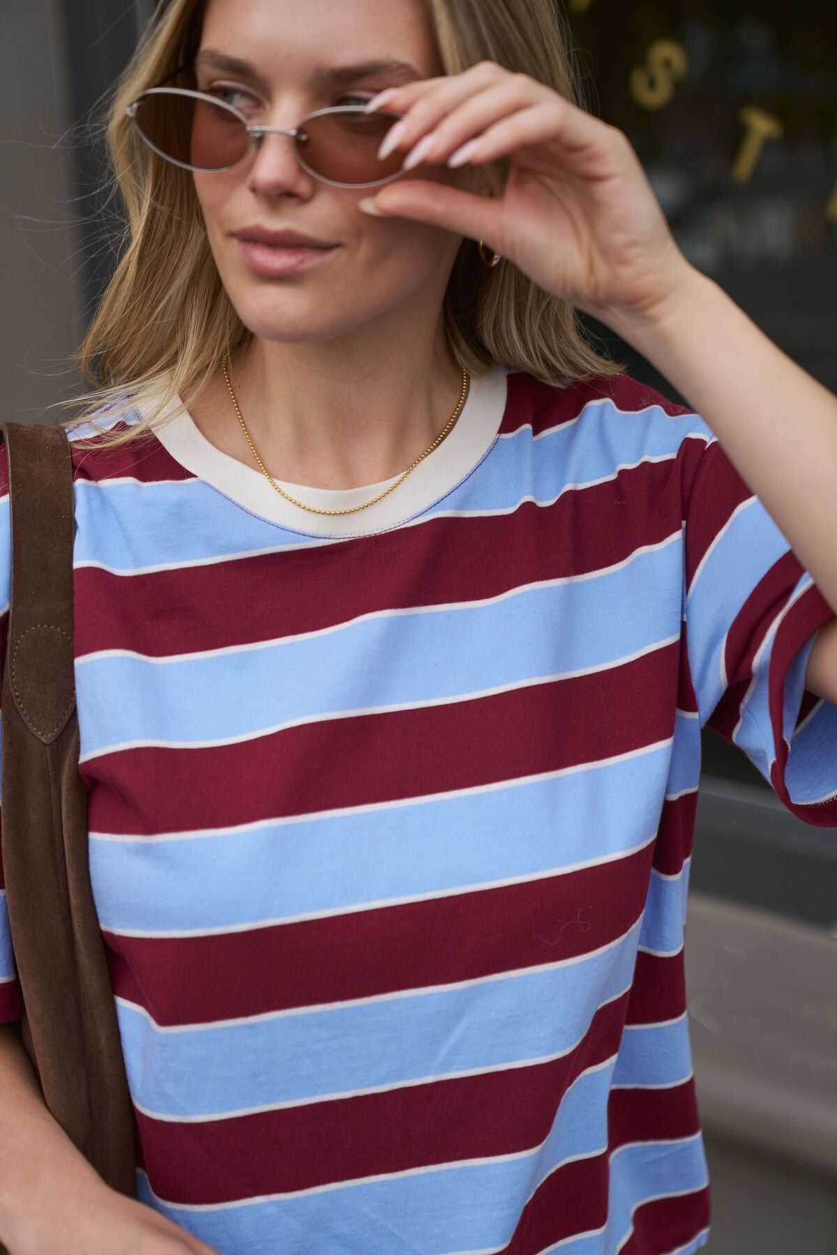 Stevie Slouchy Tee ~ Burgundy Sky Blue