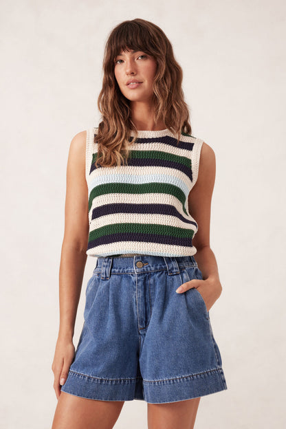 Pleat Front Short Washed Indigo