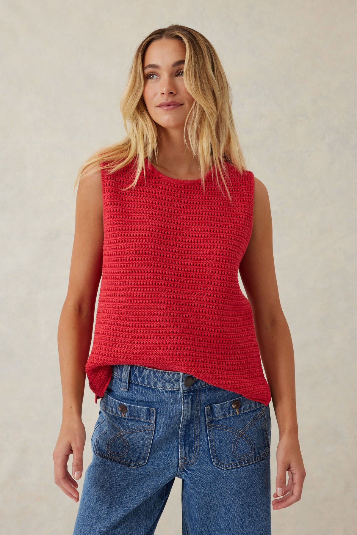 Mesh Knit Tank heritage Red