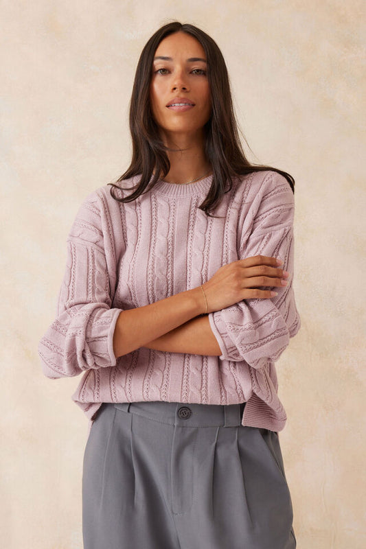 Soft Cable Knit Boysenberry Marle
