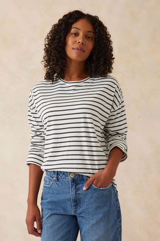 Slouchy Long Sleeve Vanilla Phantom Stripe