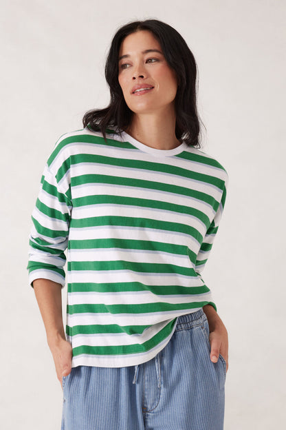 Slouchy Long Sleeve Tee Green Stripe