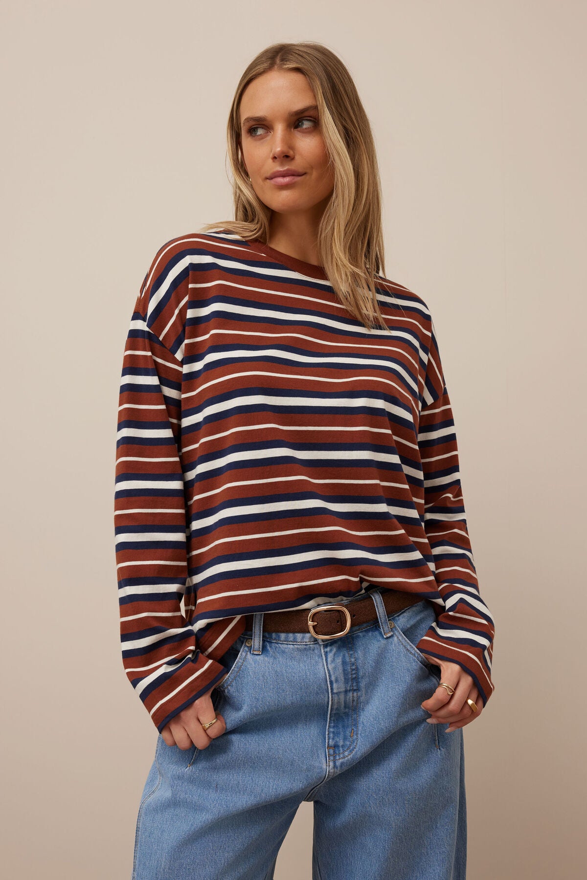 Scout Slouchy Long Sleeve Tee ~ Ginger Navy Stripe
