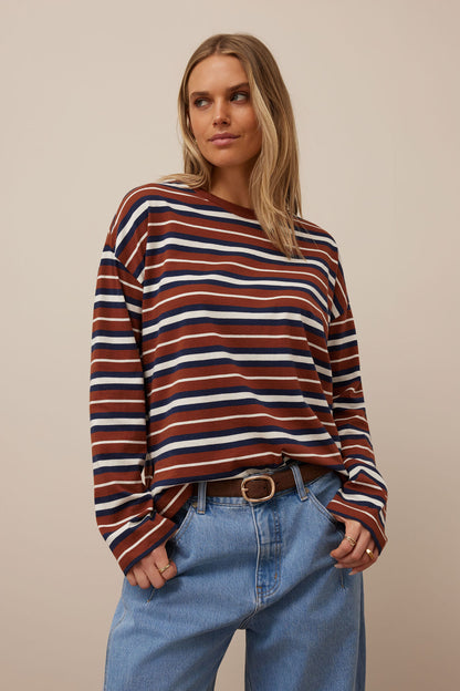 Scout Slouchy Long Sleeve Tee ~ Ginger Navy Stripe