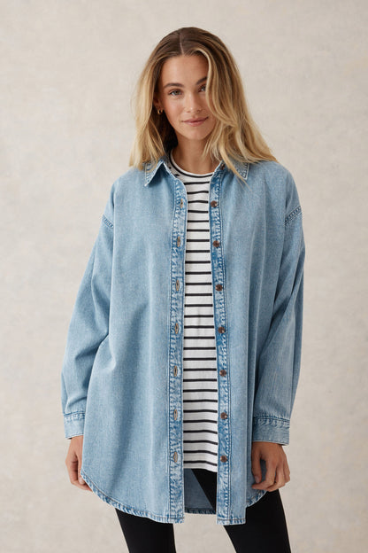 Longline Denim Shirt Vintage Blue