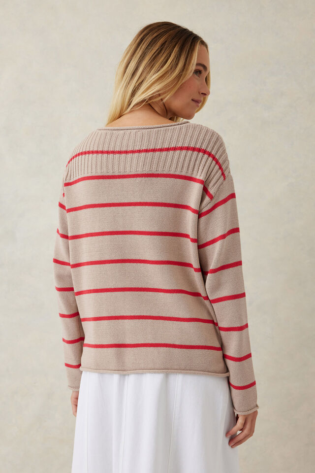 Ladder Stitch Knit Heritage Red Stripe