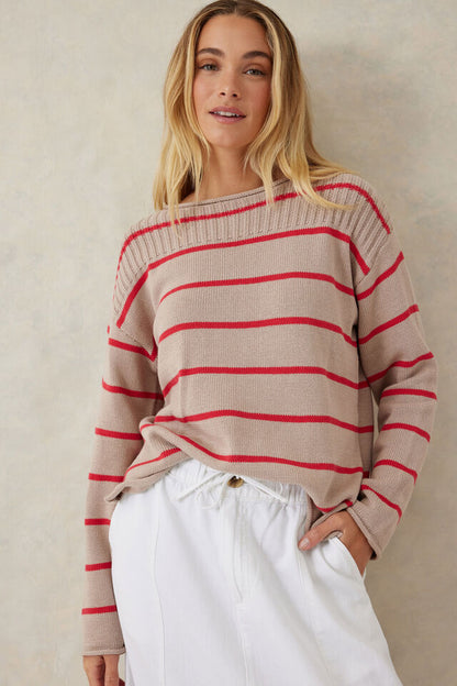 Ladder Stitch Knit Heritage Red Stripe