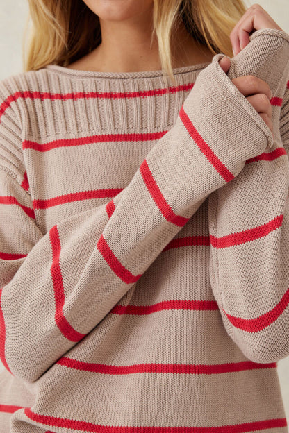 Ladder Stitch Knit Heritage Red Stripe