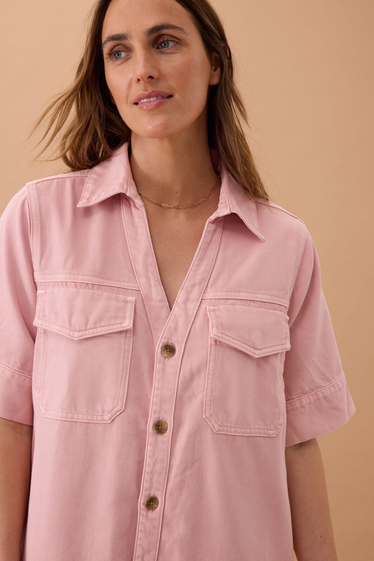 Sammy Relaxed Shirt Dress ~ Washed Pink