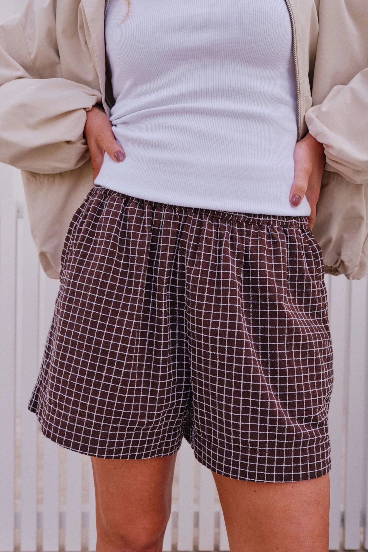 Mila Short Textured Chocolate Check